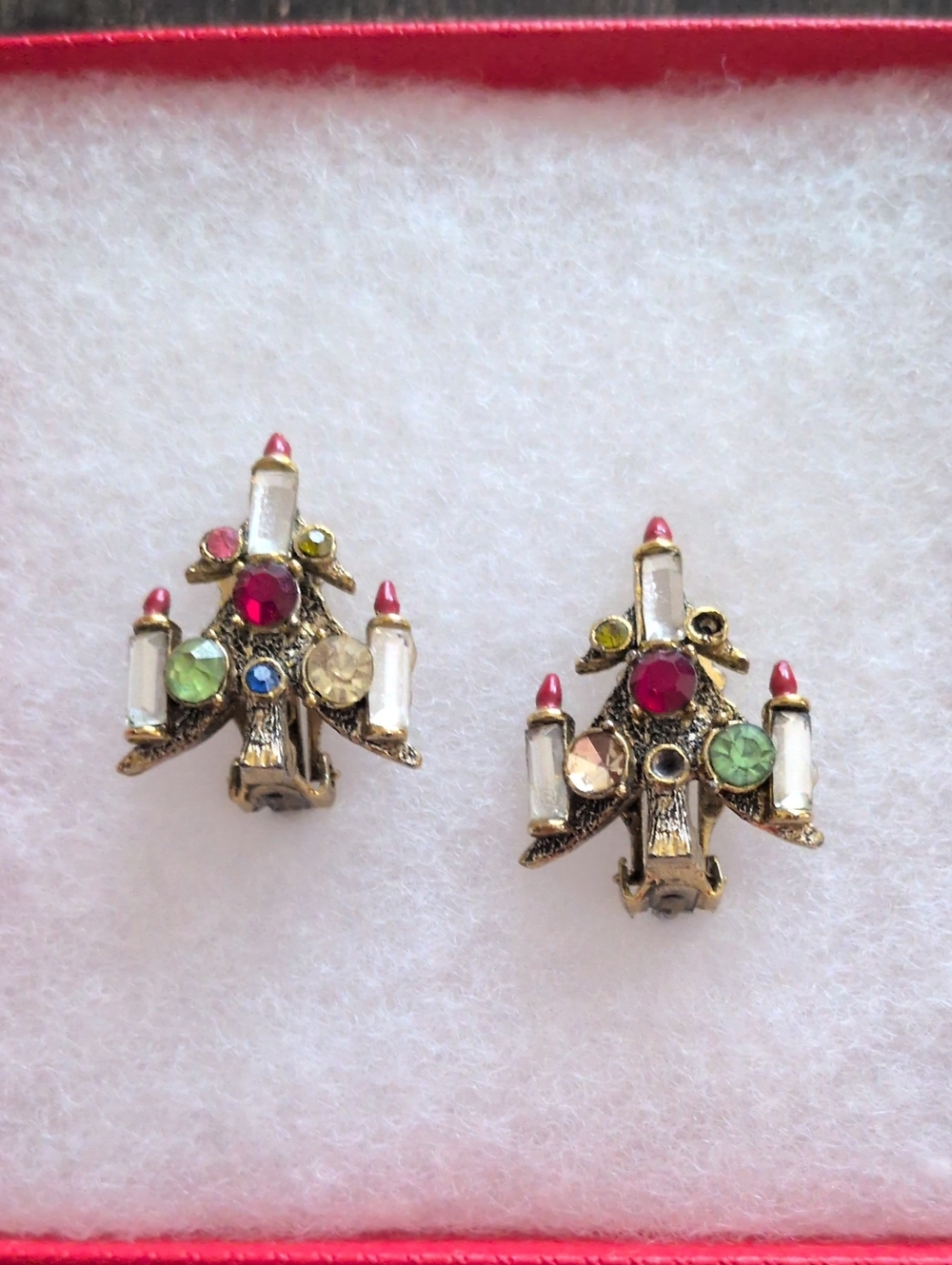Vintage Pakula Signed Christmas Tree Candle Clip on Earrings